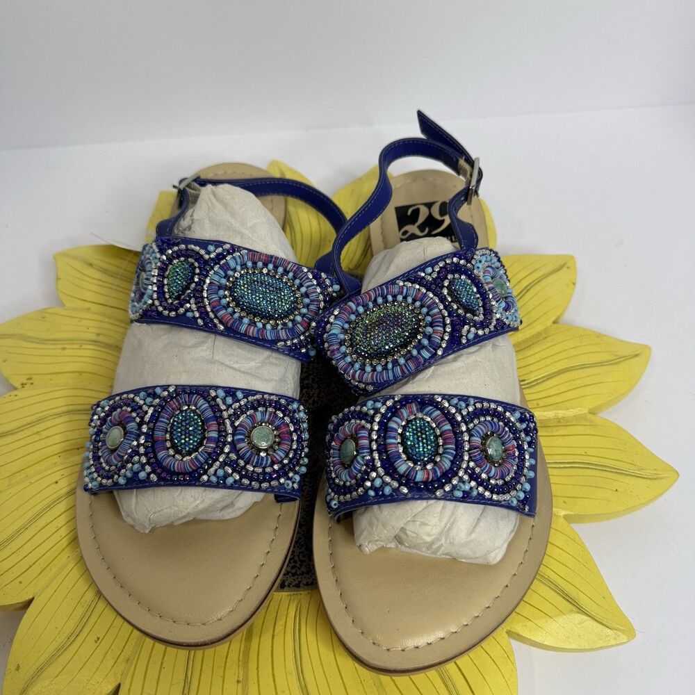 29 Porter Rd Beaded Sandals Blue Embellished Boho Resort Size 7 NWT - Picture 3 of 6